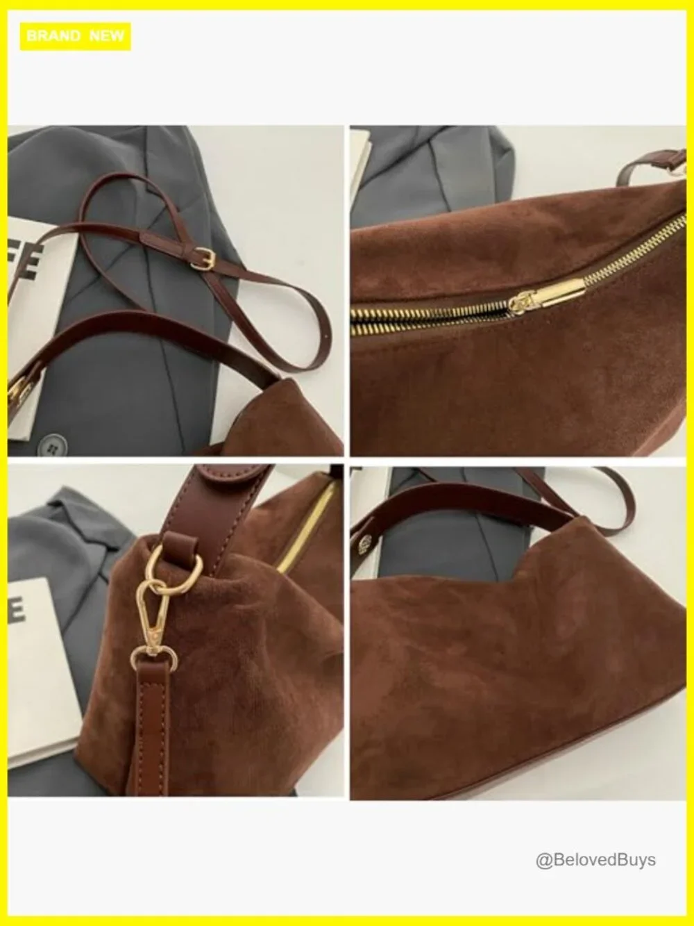 Suede Hobo Bag Crescent Crossbody Shoulder Tote Handbag Trendy